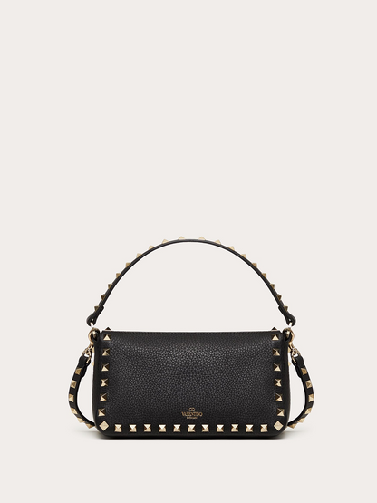Petit sac à bandoulière Rockstud en cuir de veau noir grenat Valentino Garavani
