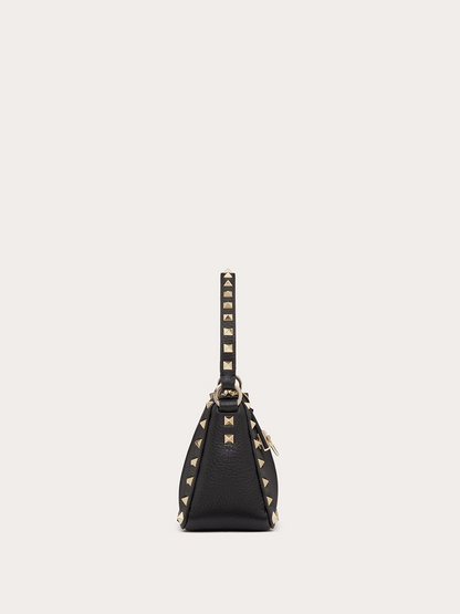 Petit sac à bandoulière Rockstud en cuir de veau noir grenat Valentino Garavani