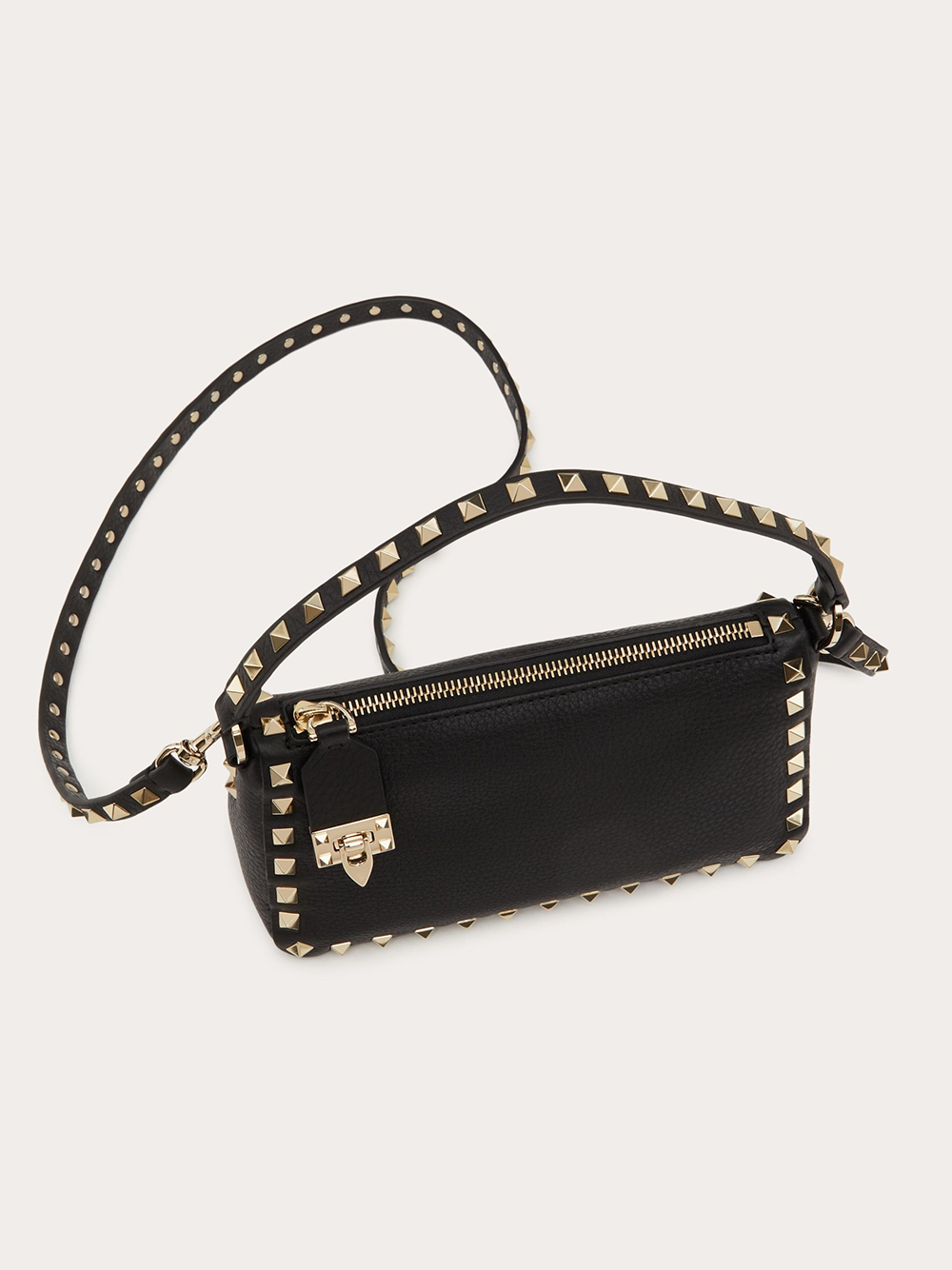 Petit sac à bandoulière Rockstud en cuir de veau noir grenat Valentino Garavani