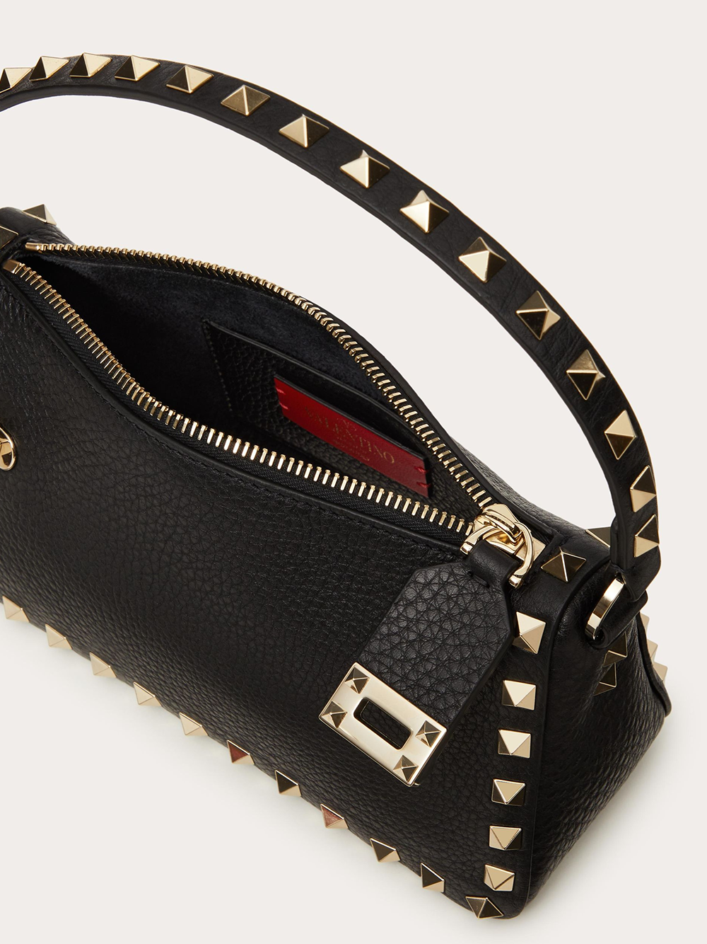 Petit sac à bandoulière Rockstud en cuir de veau noir grenat Valentino Garavani