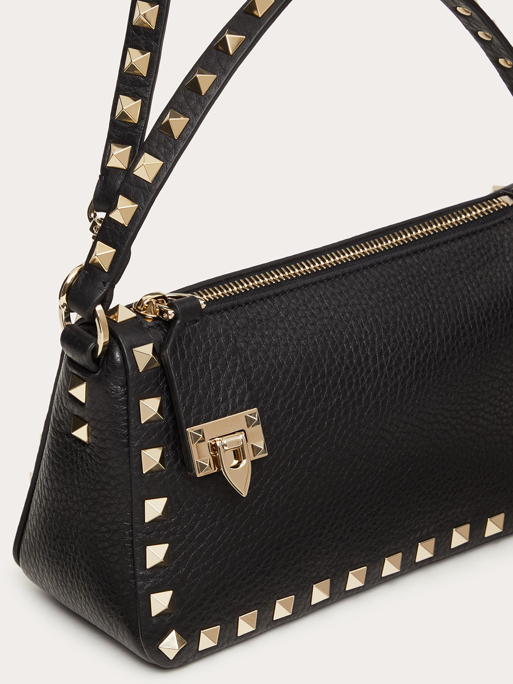 Petit sac à bandoulière Rockstud en cuir de veau noir grenat Valentino Garavani