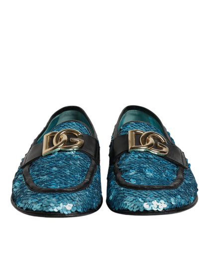 Mocassins à paillettes bleus Dolce &amp; Gabbana, chaussures habillées habillées