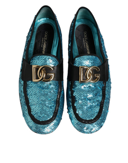 Mocassins à paillettes bleus Dolce &amp; Gabbana, chaussures habillées habillées