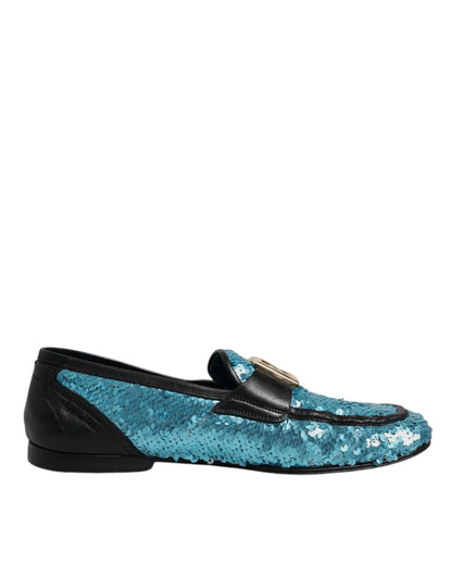 Mocassins à paillettes bleus Dolce &amp; Gabbana, chaussures habillées habillées