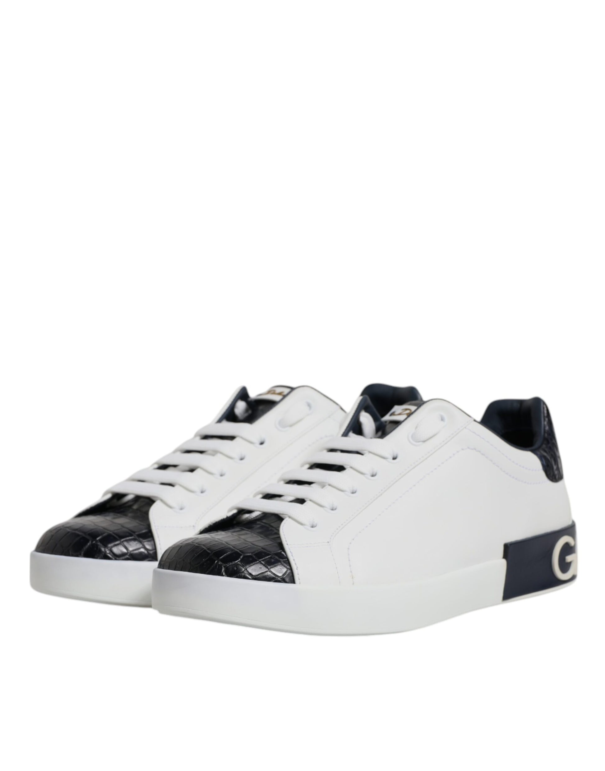Dolce & Gabbana White Black Leather Portofino Sneaker Shoes by Dolce & Gabbana