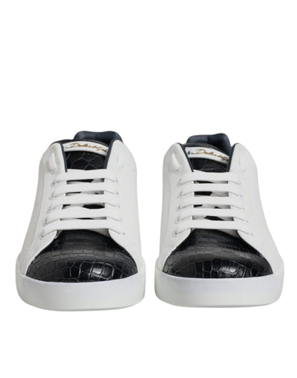 Dolce &amp; Gabbana White Black Leather Portofino Sneaker Shoes