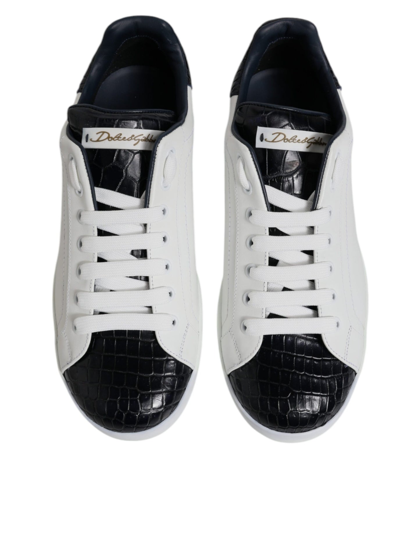 Dolce &amp; Gabbana White Black Leather Portofino Sneaker Shoes
