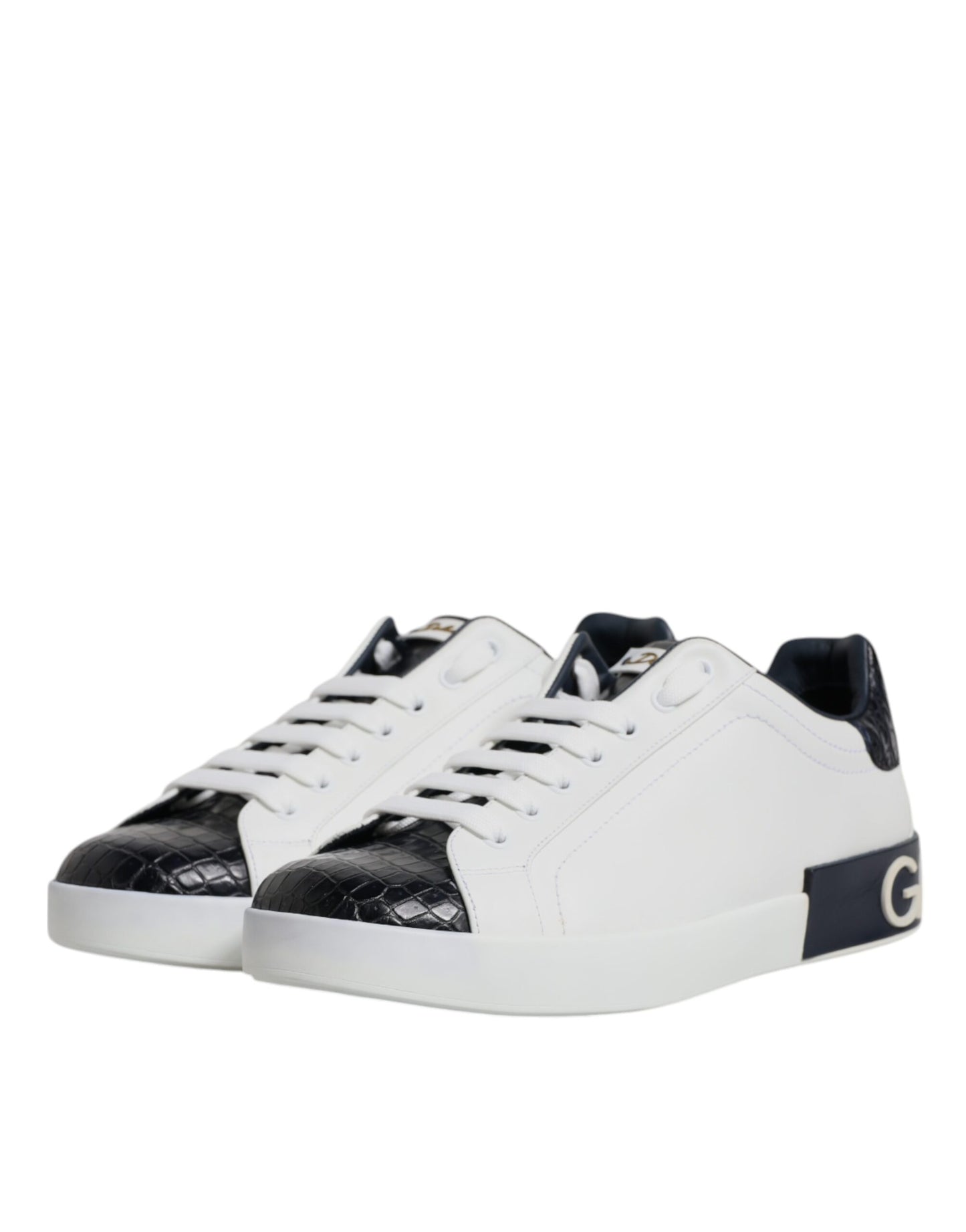 Dolce &amp; Gabbana White Black Leather Portofino Sneaker Shoes