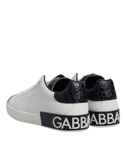 Dolce &amp; Gabbana White Black Leather Portofino Sneaker Shoes