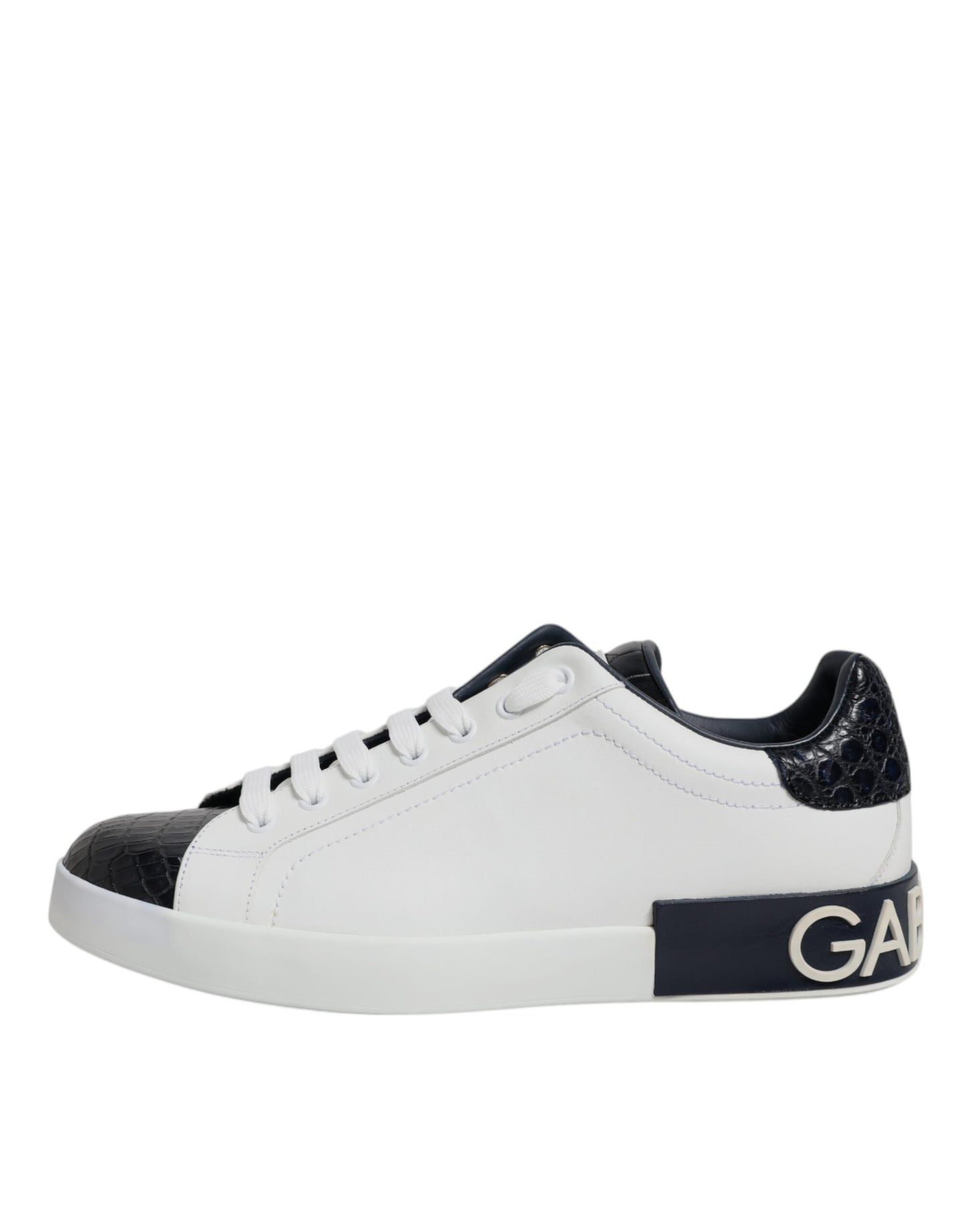 Dolce &amp; Gabbana White Black Leather Portofino Sneaker Shoes