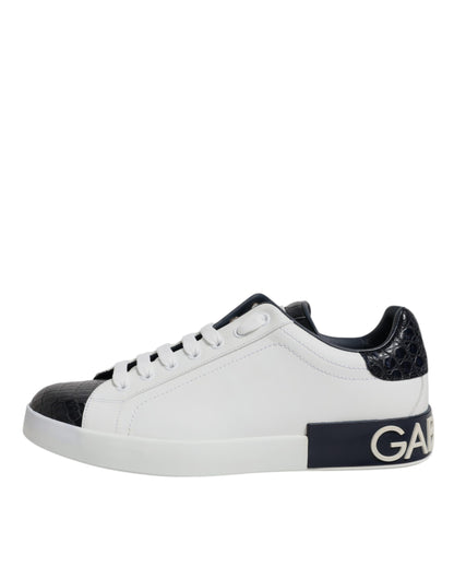 Dolce &amp; Gabbana White Black Leather Portofino Sneaker Shoes