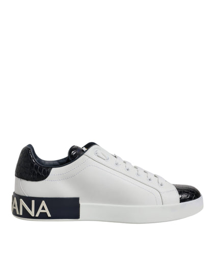 Dolce &amp; Gabbana White Black Leather Portofino Sneaker Shoes