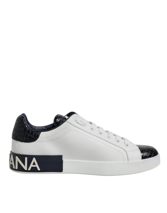 Dolce &amp; Gabbana White Black Leather Portofino Sneaker Shoes