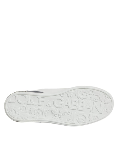 Dolce &amp; Gabbana White Black Leather Portofino Sneaker Shoes
