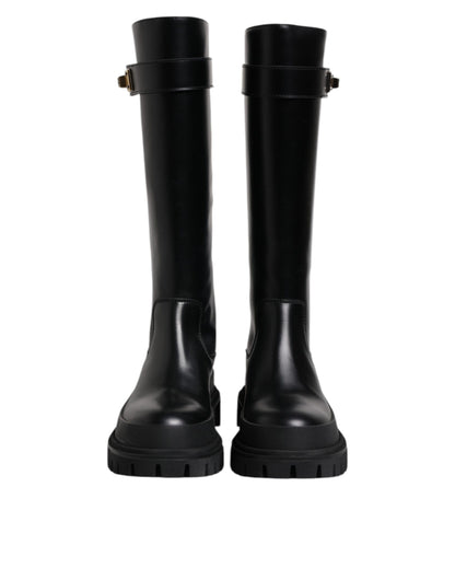 Dolce & Gabbana Black DG Logo Calf Leather High Boots Shoes by Dolce & Gabbana