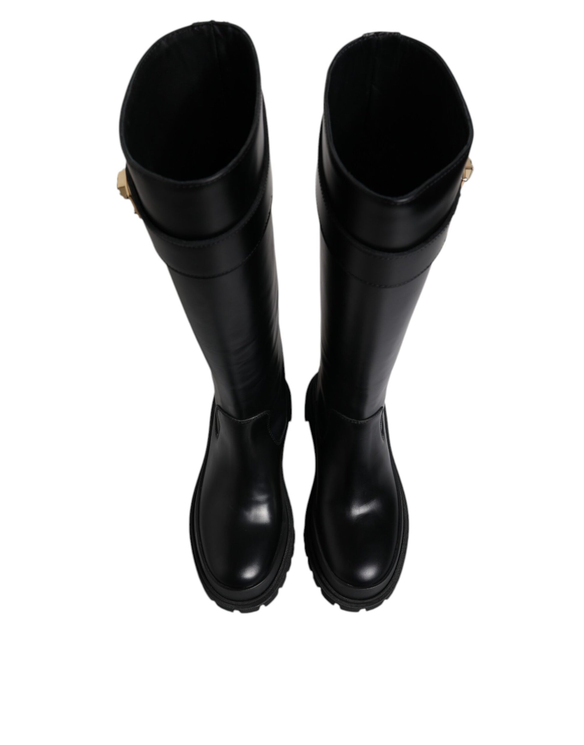 Dolce & Gabbana Black DG Logo Calf Leather High Boots Shoes by Dolce & Gabbana