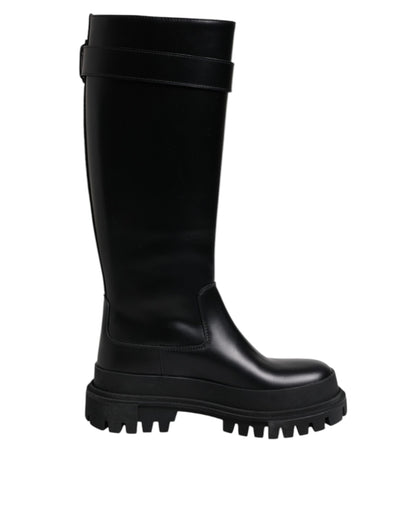 Dolce & Gabbana Black DG Logo Calf Leather High Boots Shoes by Dolce & Gabbana