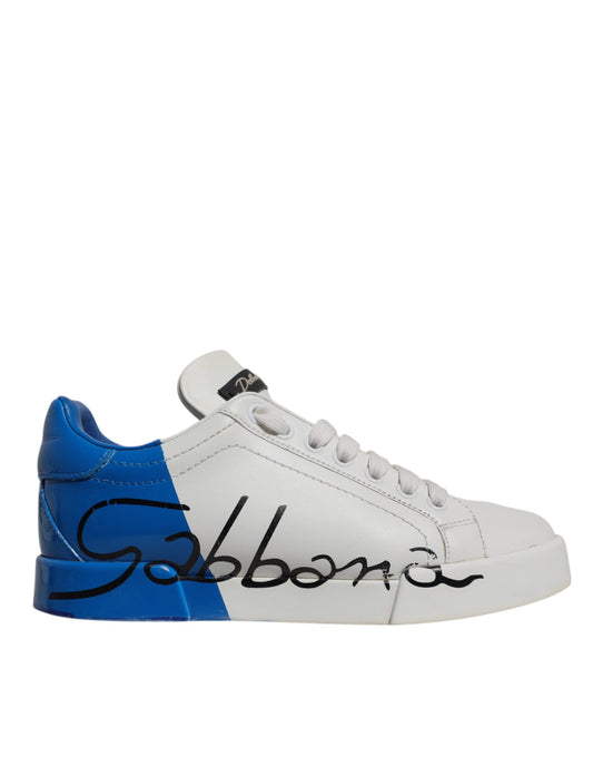 Dolce & Gabbana White Blue Logo Portofino Sneakers Shoes by Dolce & Gabbana
