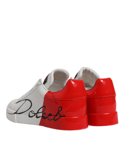 Dolce &amp; Gabbana White Red Logo Portofino Sneakers Shoes