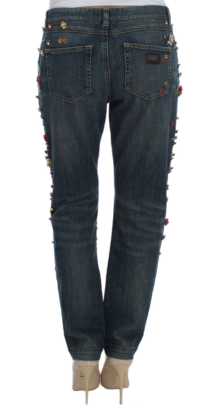 Dolce & Gabbana Crystal Roses Heart Embellished Jeans by Dolce & Gabbana