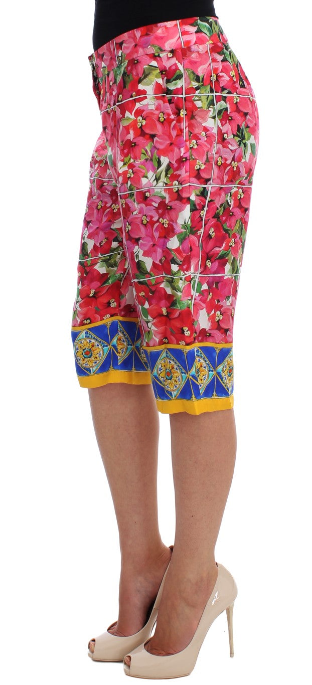 Pantalon capri en soie à fleurs multicolores Dolce &amp; Gabbana