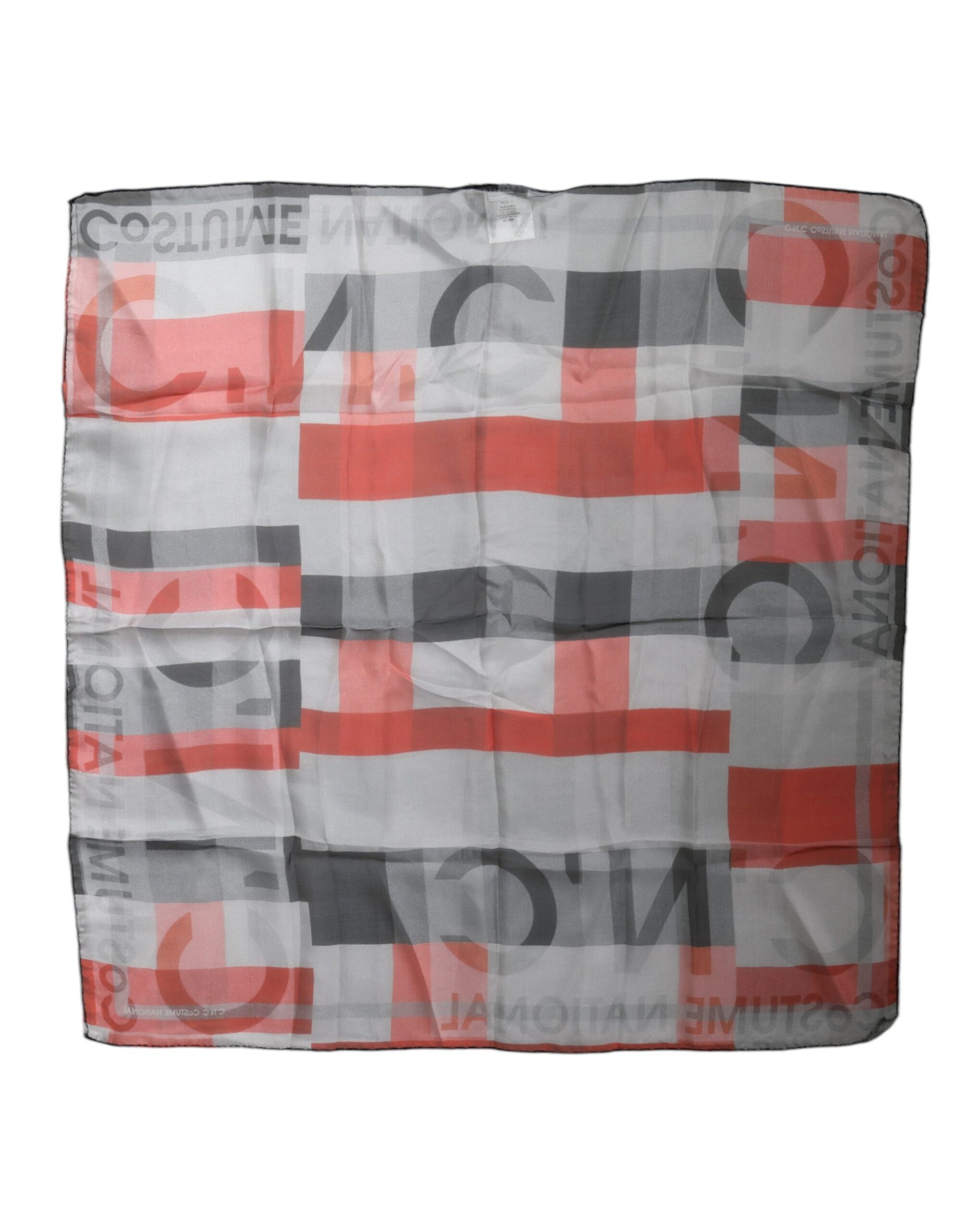 Costume National Gray Red Silk Square Neck Wrap Scarf by Costume National