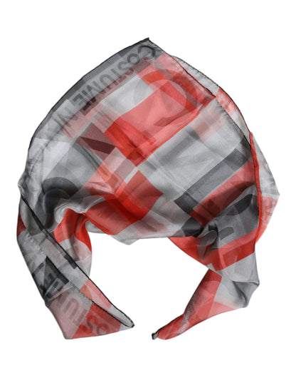 Costume National Gray Red Silk Square Neck Wrap Scarf by Costume National
