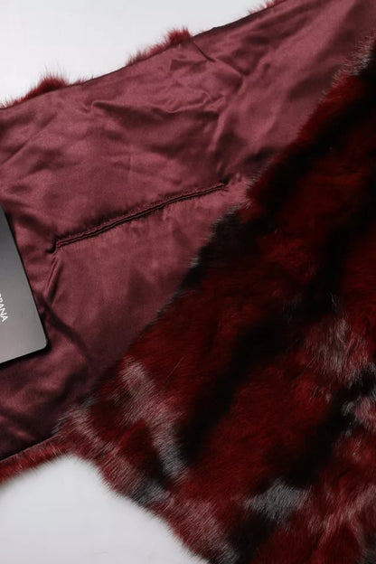 Dolce & Gabbana Black Red Stripe Fur Shawl Neck Wrap Scarf by Dolce & Gabbana