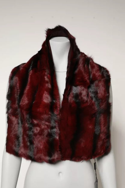 Dolce & Gabbana Black Red Stripe Fur Shawl Neck Wrap Scarf by Dolce & Gabbana