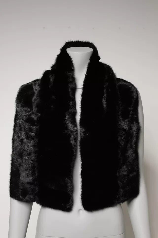 Dolce & Gabbana Black Fur Shawl Neck Wrap Cover Collar Scarf by Dolce & Gabbana