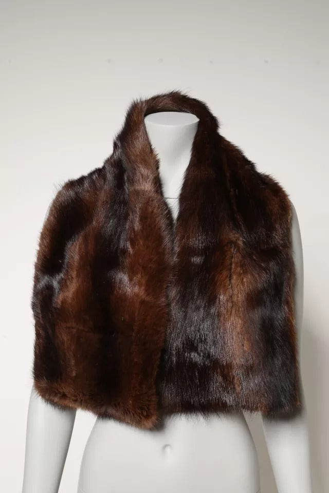 Dolce & Gabbana Black Brown Stripe Fur Shawl Wrap Scarf by Dolce & Gabbana