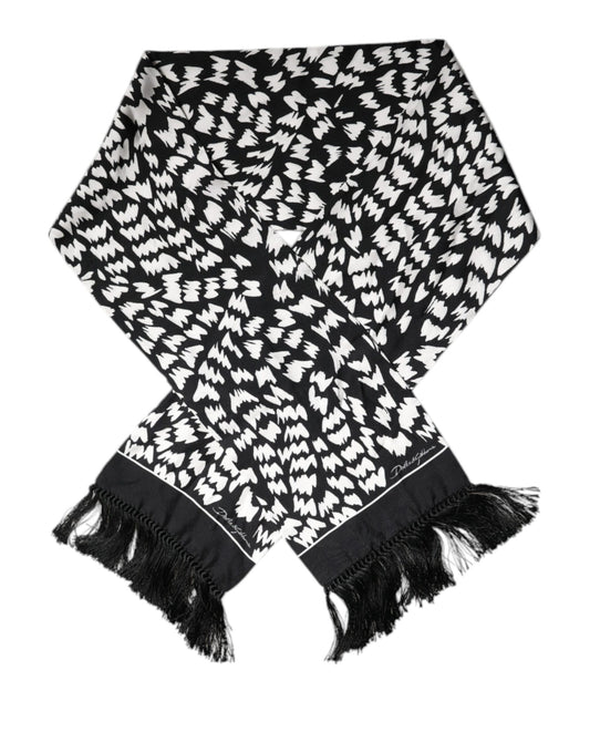 Dolce & Gabbana Black White Patterned Fringes Shawl Scarf by Dolce & Gabbana