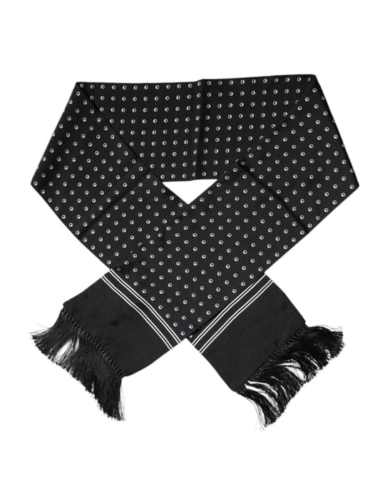 Dolce & Gabbana Black White Polka Dotted Silk Skinny Fringes Scarf by Dolce & Gabbana