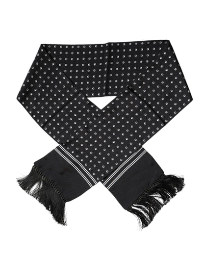 Dolce & Gabbana Black White Polka Dotted Silk Skinny Fringes Scarf by Dolce & Gabbana