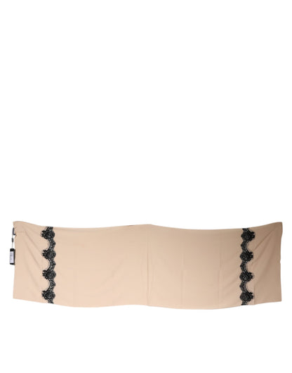 Dolce & Gabbana Beige Floral Lace Trim Silk Neck Wrap Scarf by Dolce & Gabbana