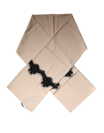 Dolce & Gabbana Beige Floral Lace Trim Silk Neck Wrap Scarf by Dolce & Gabbana