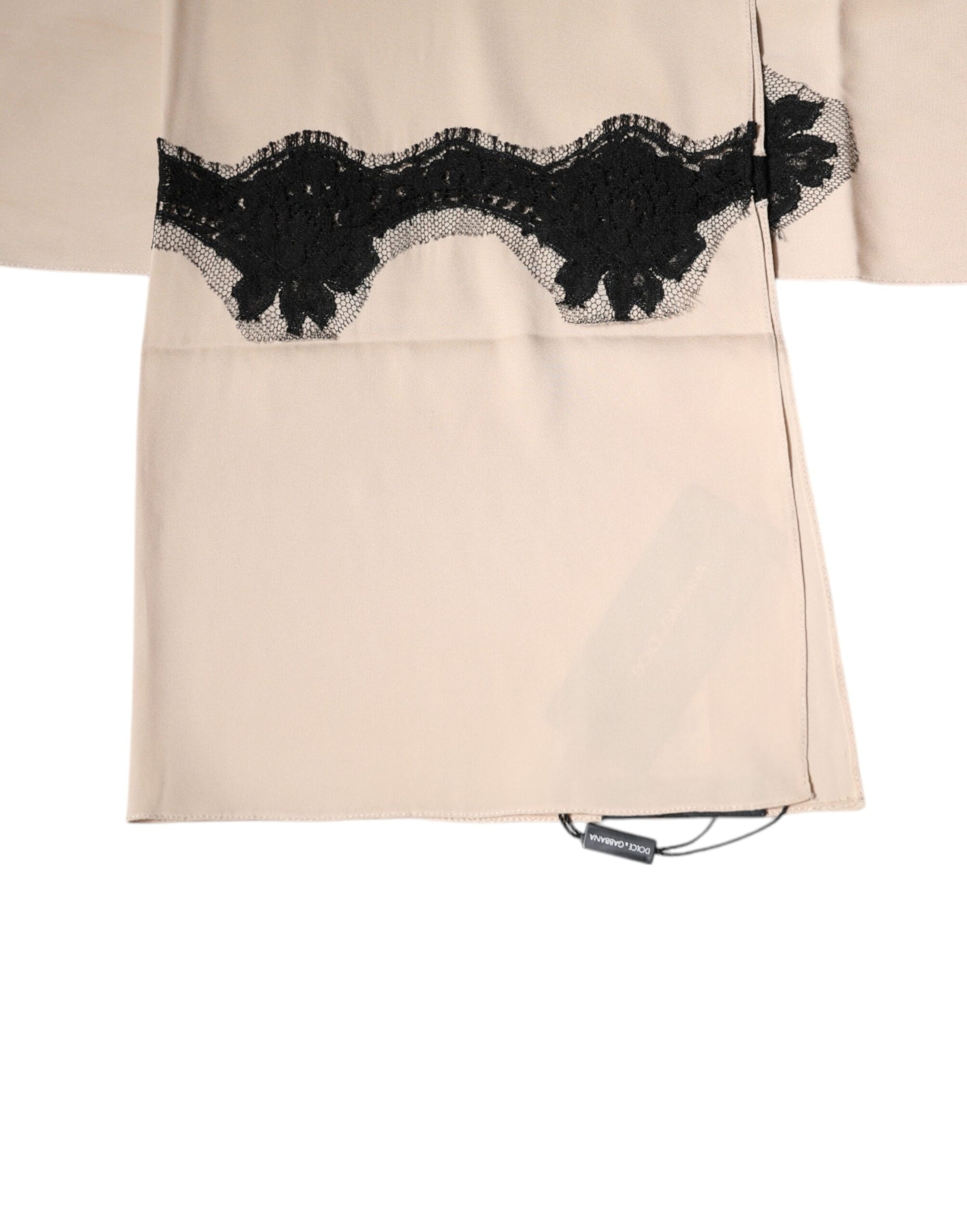 Dolce & Gabbana Beige Floral Lace Trim Silk Neck Wrap Scarf by Dolce & Gabbana