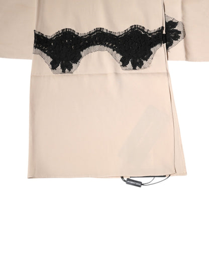 Dolce & Gabbana Beige Floral Lace Trim Silk Neck Wrap Scarf by Dolce & Gabbana