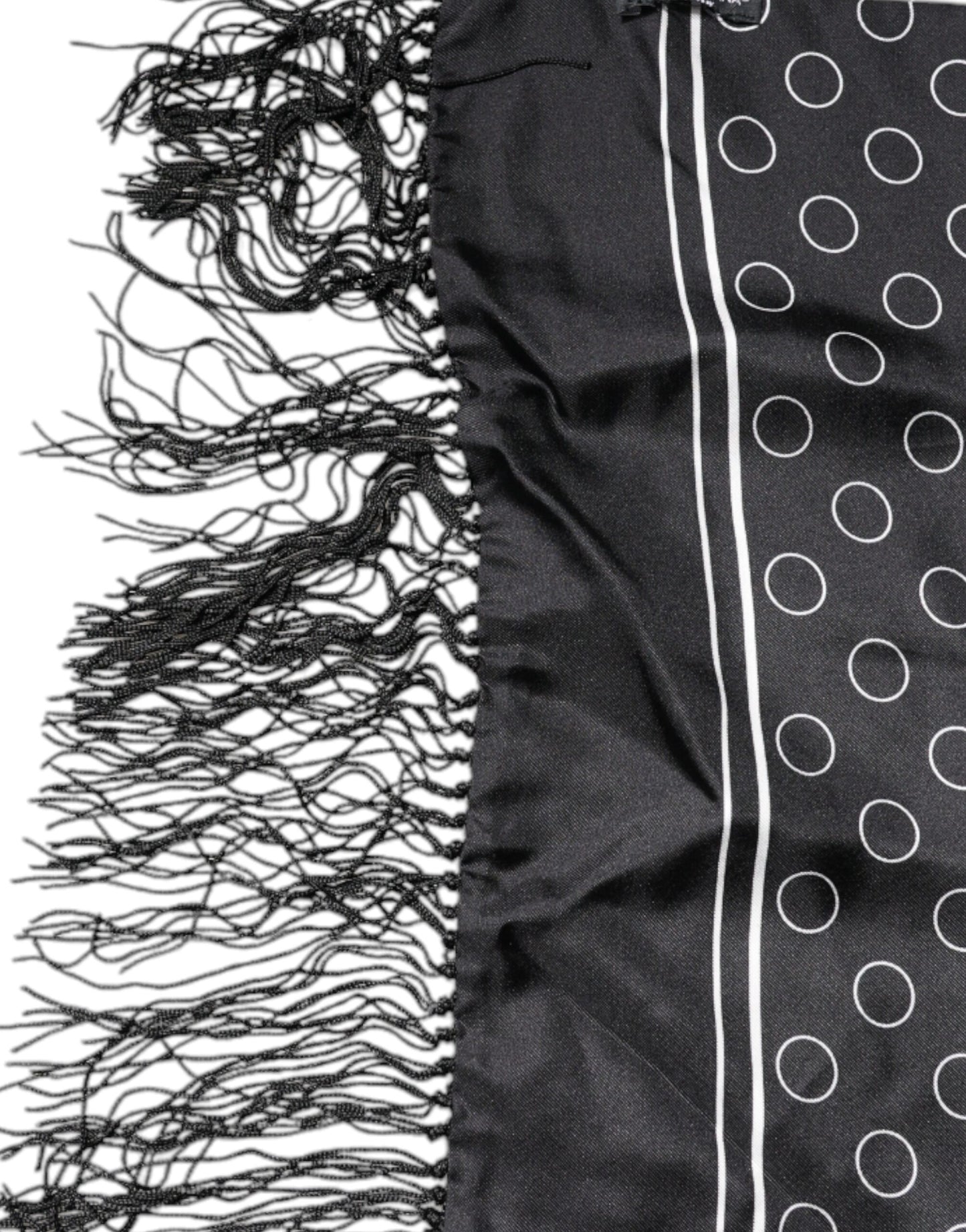 Dolce & Gabbana Black Circles Silk Fringes Shawl Wrap Scarf by Dolce & Gabbana