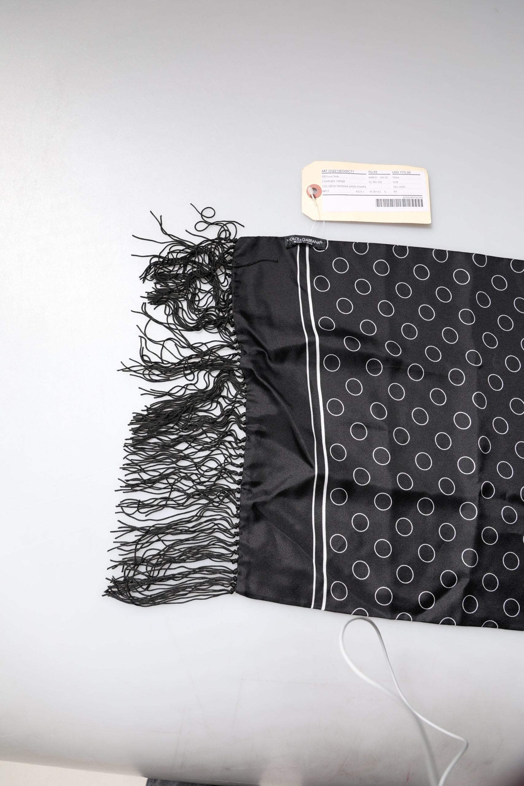 Dolce & Gabbana Black Circles Silk Fringes Shawl Wrap Scarf by Dolce & Gabbana