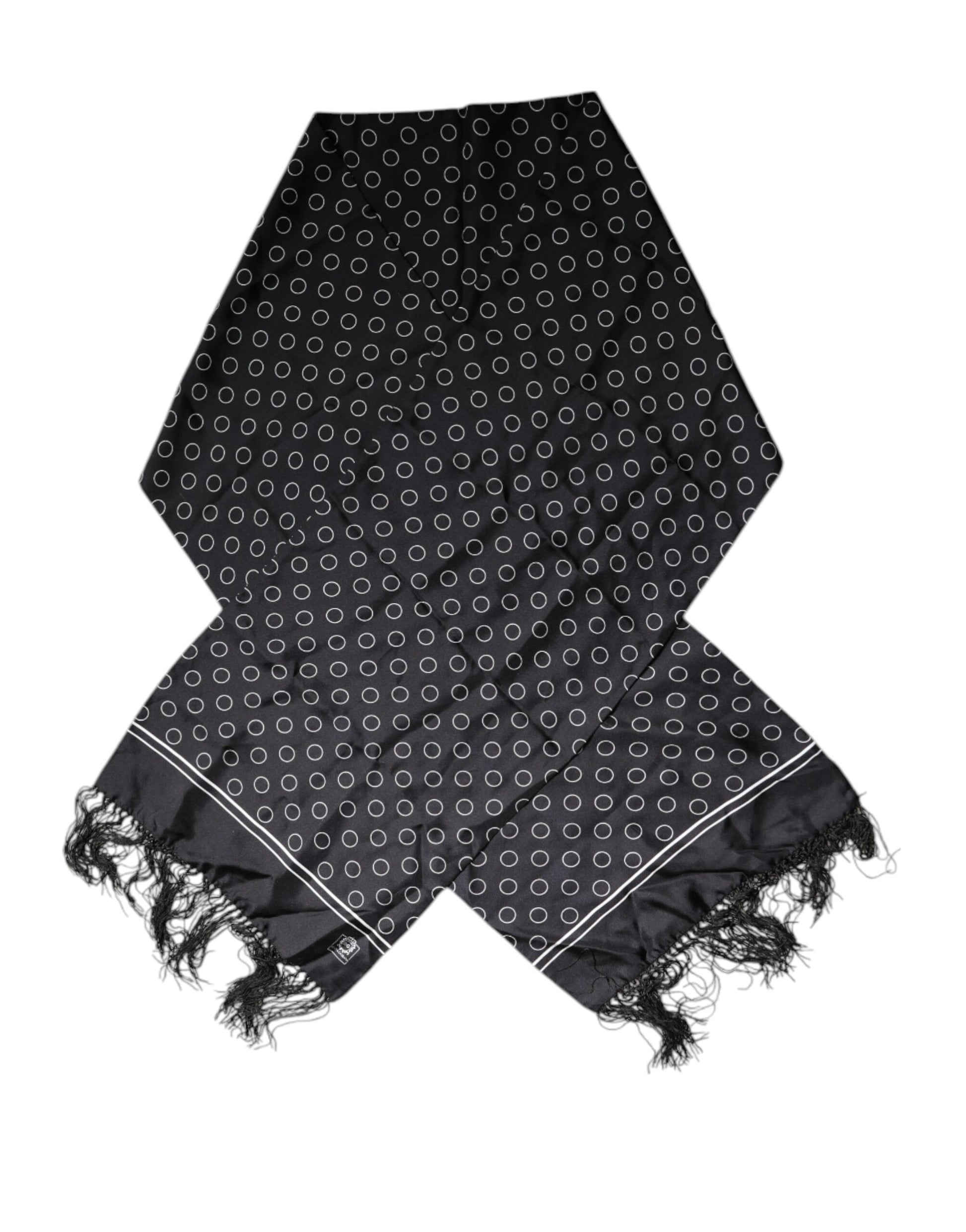 Dolce & Gabbana Black Circles Silk Fringes Shawl Wrap Scarf by Dolce & Gabbana