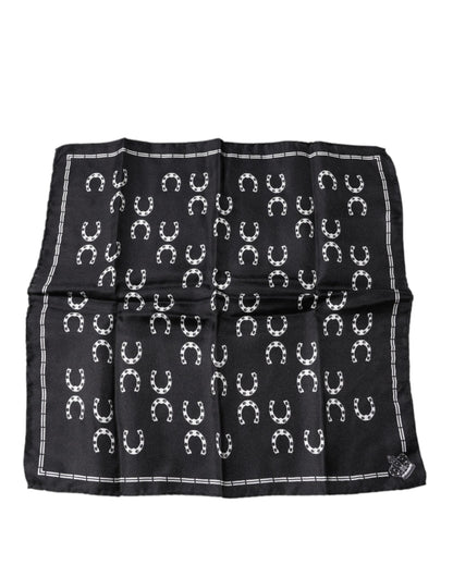 Dolce & Gabbana Black Horseshoe Silk Square Handkerchief Scarf by Dolce & Gabbana