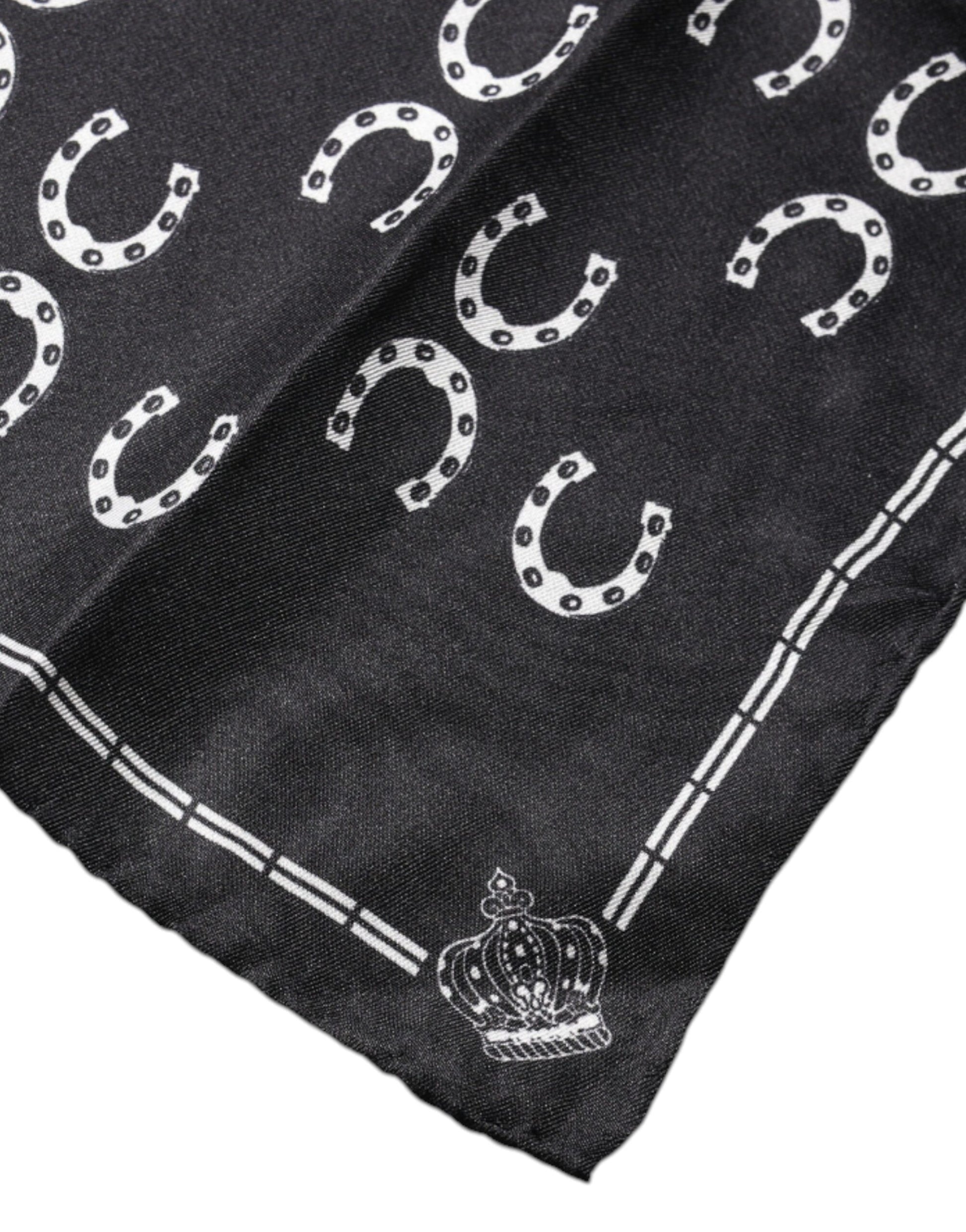 Dolce & Gabbana Black Horseshoe Silk Square Handkerchief Scarf by Dolce & Gabbana