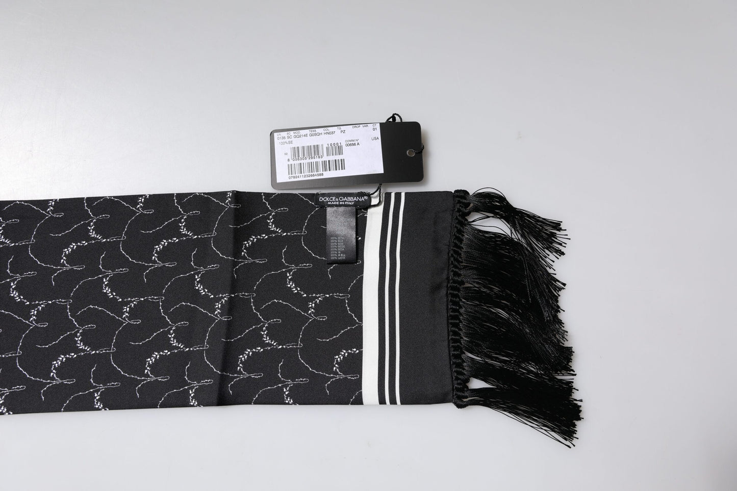 Dolce & Gabbana Black Patterned Skinny Fringes Shawl Scarf by Dolce & Gabbana
