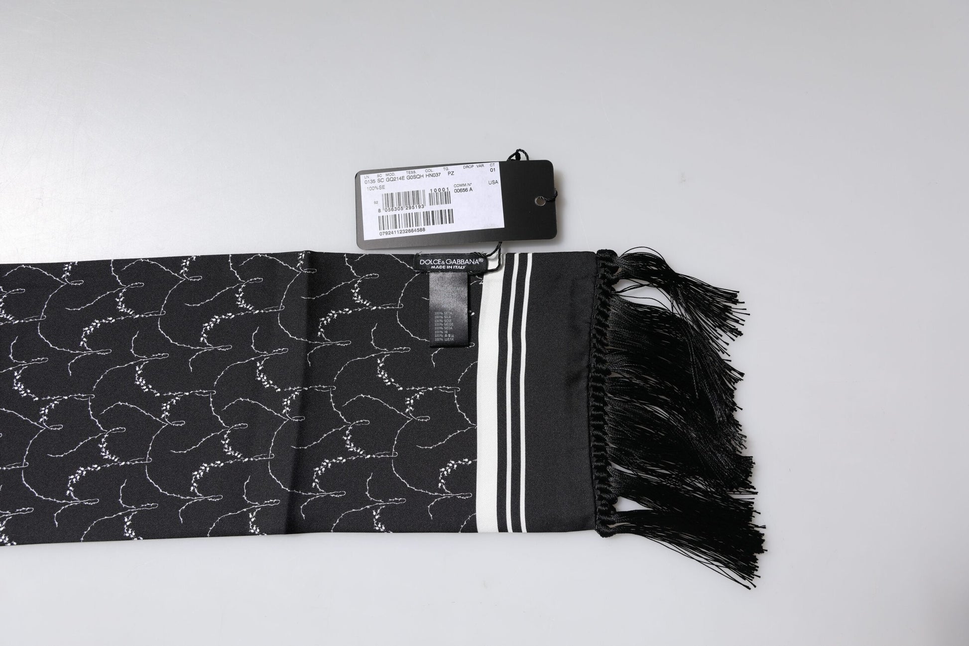 Dolce & Gabbana Black Patterned Skinny Fringes Shawl Scarf by Dolce & Gabbana