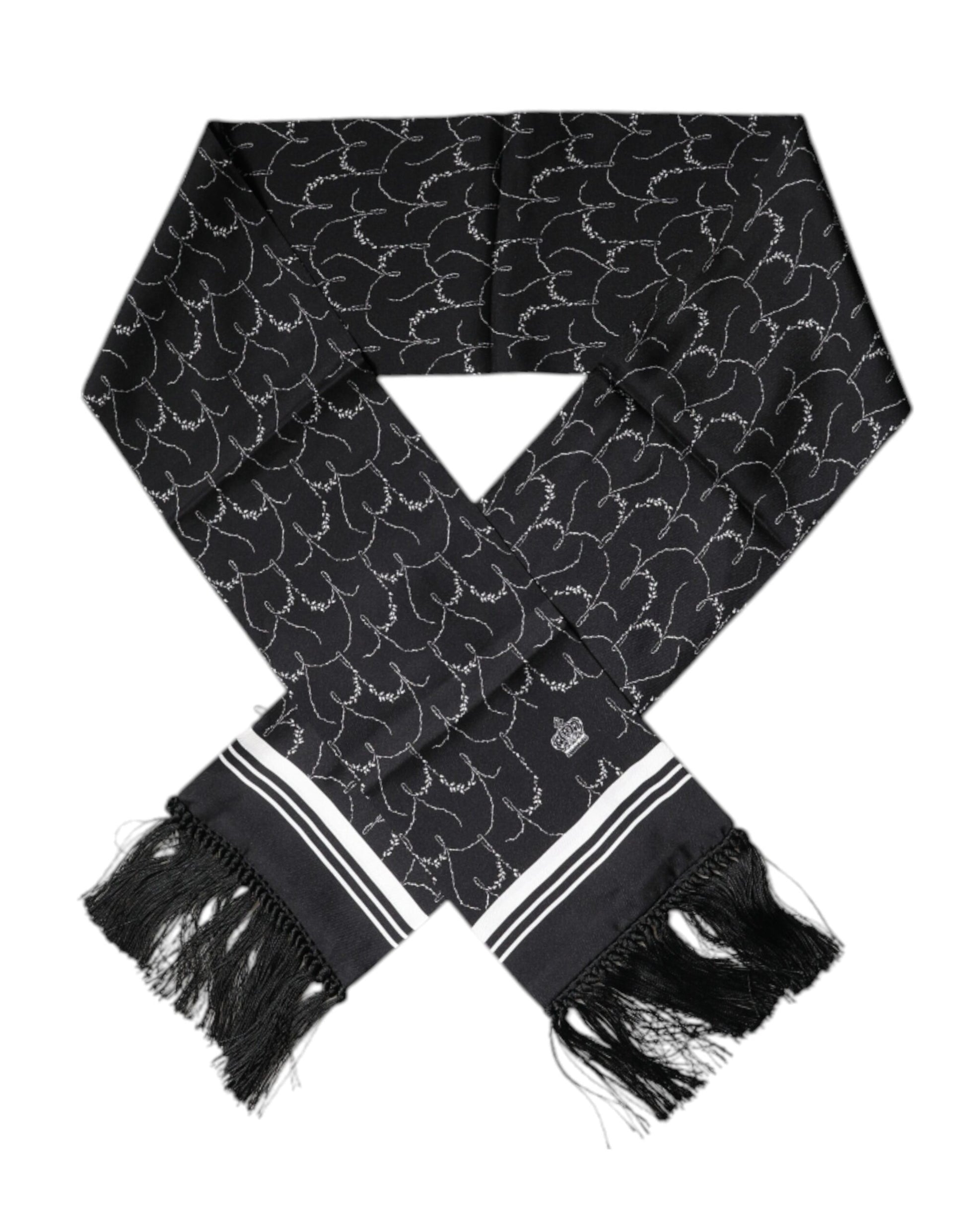 Dolce & Gabbana Black Patterned Skinny Fringes Shawl Scarf by Dolce & Gabbana