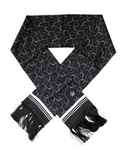 Dolce & Gabbana Black Patterned Skinny Fringes Shawl Scarf by Dolce & Gabbana