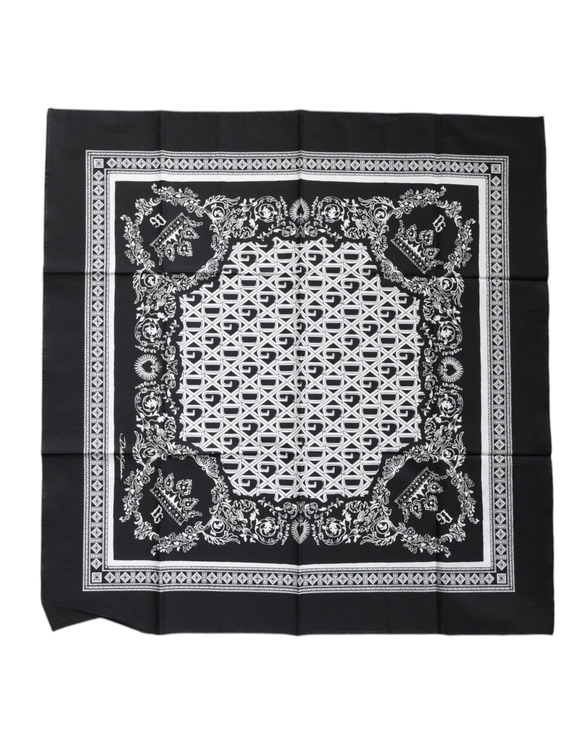 Dolce & Gabbana Black Logo Monogram Cotton Handkerchief Scarf by Dolce & Gabbana