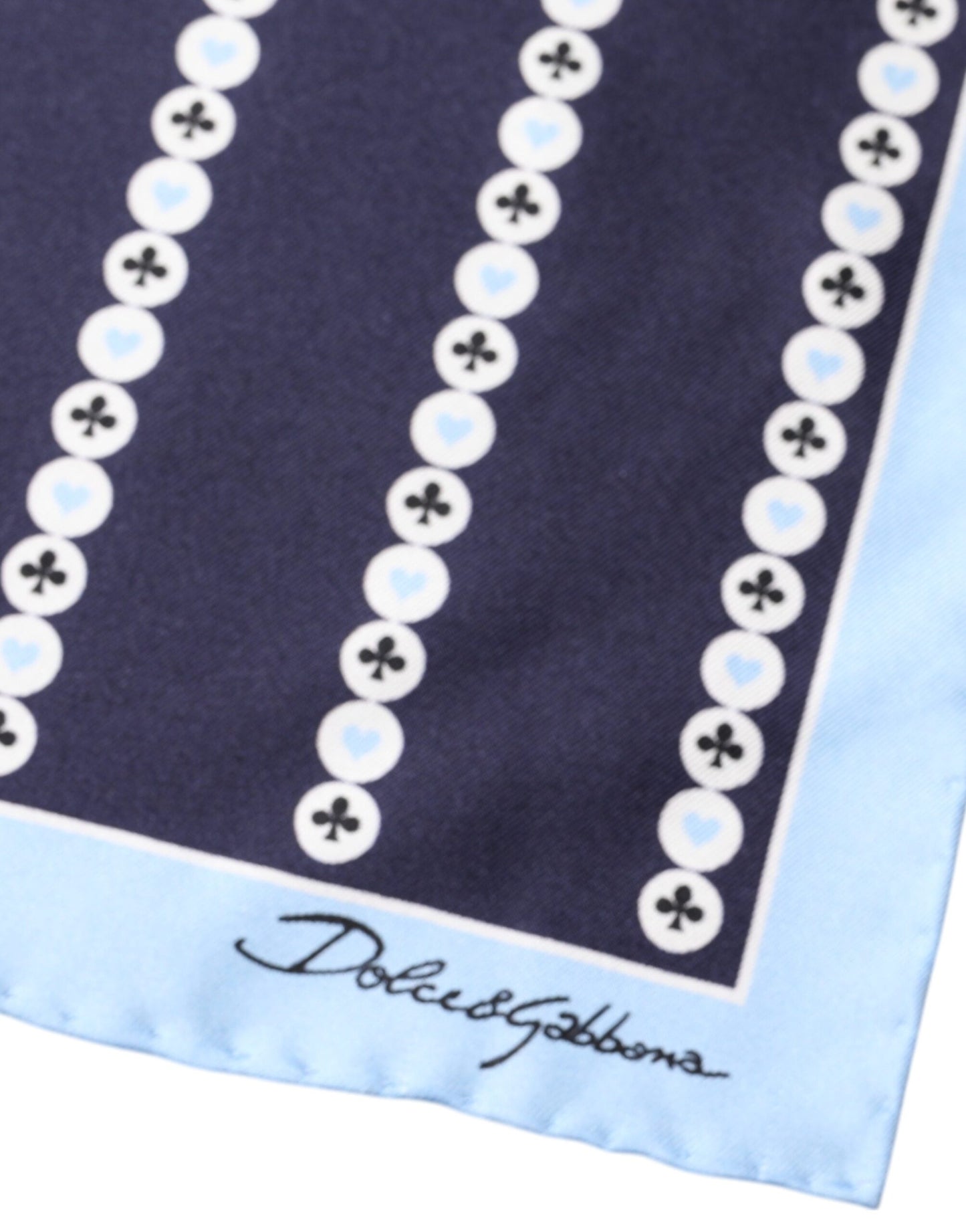 Dolce & Gabbana Blue Heart Spade Silk Handkerchief Scarf by Dolce & Gabbana