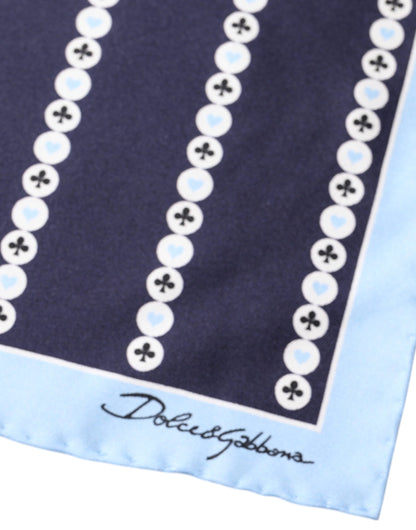 Dolce & Gabbana Blue Heart Spade Silk Handkerchief Scarf by Dolce & Gabbana